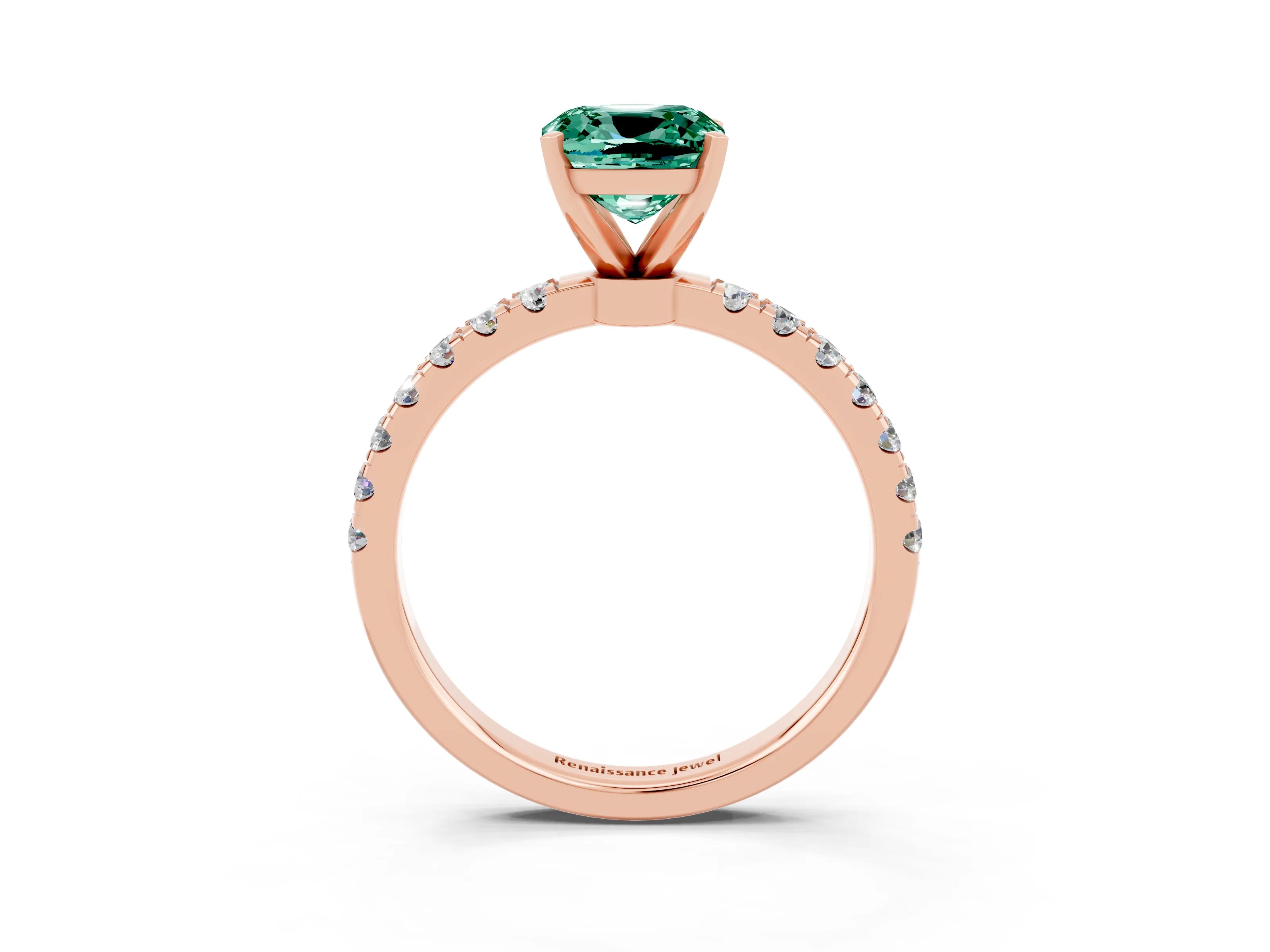 Rose gold Cushion Cut Green Sapphire Solitaire Ring with Pavé Accents and Four-Prong Setting_3