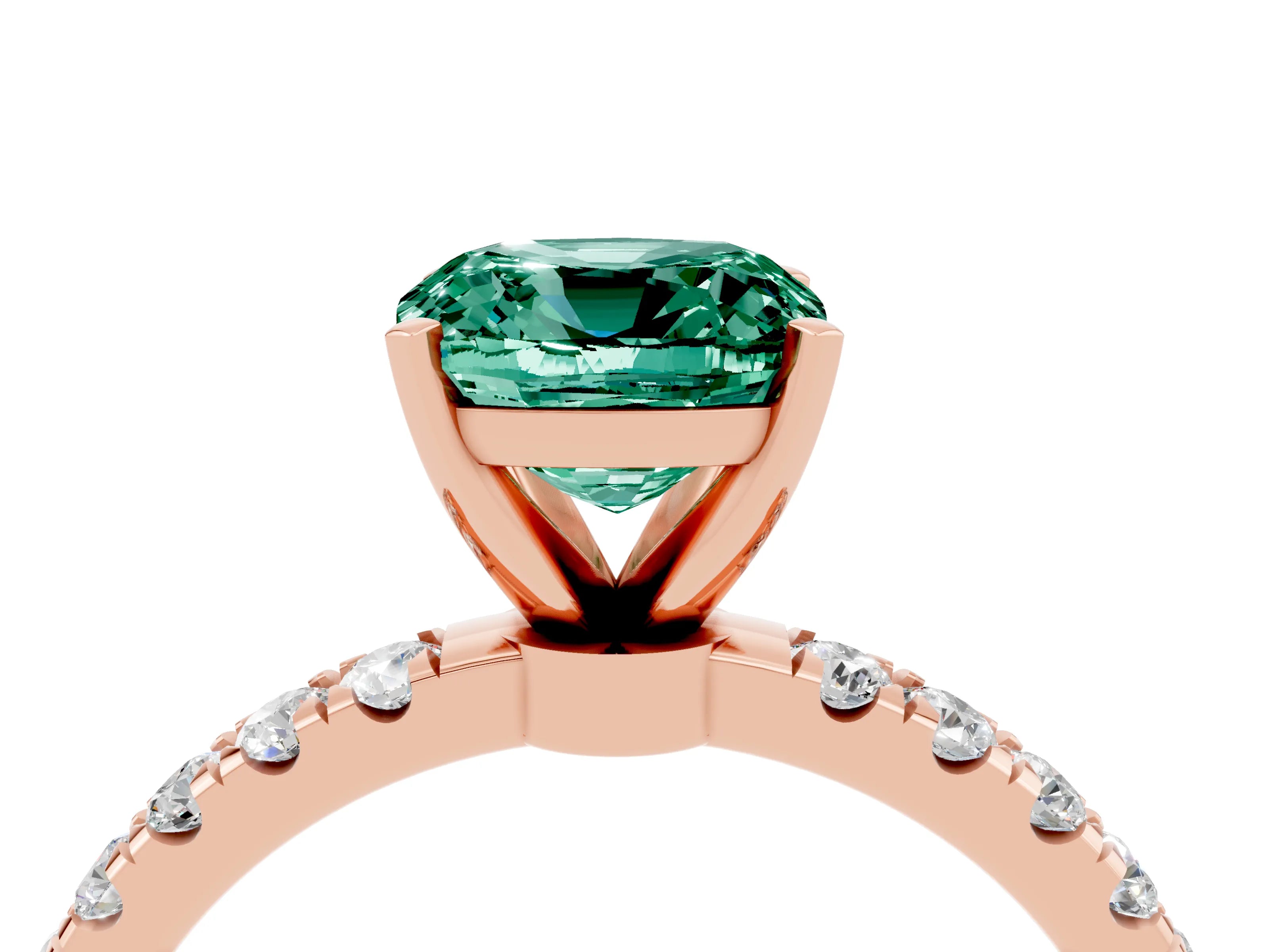 Rose gold Cushion Cut Green Sapphire Solitaire Ring with Pavé Accents and Four-Prong Setting_4