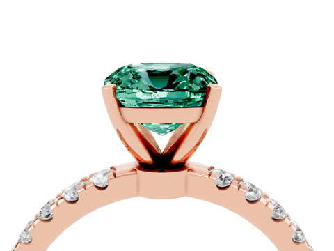Rose gold Cushion Cut Green Sapphire Solitaire Ring with Pavé Accents and Four-Prong Setting_4