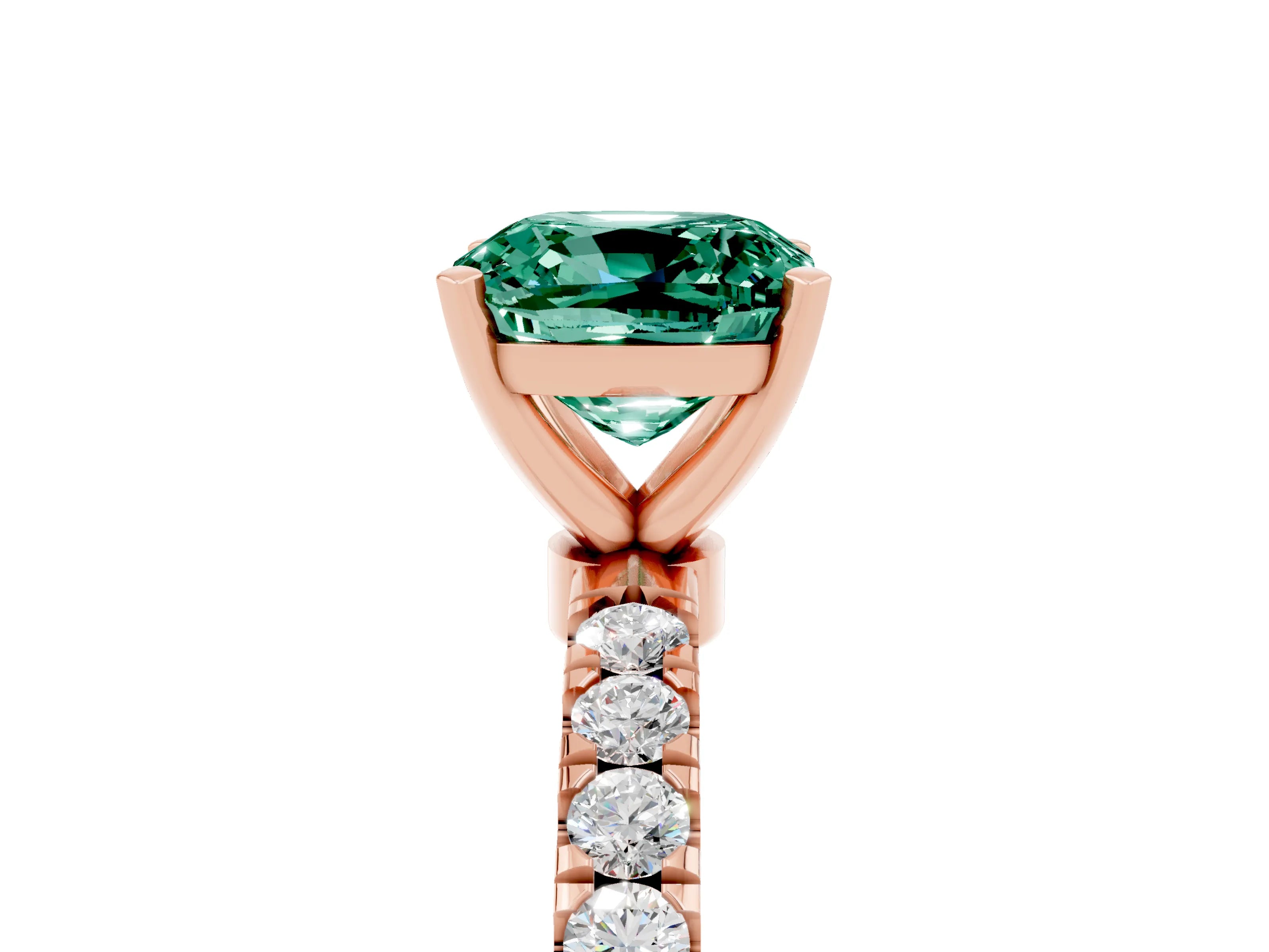 Rose gold Cushion Cut Green Sapphire Solitaire Ring with Pavé Accents and Four-Prong Setting_5
