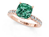 Rose gold Cushion Cut Green Sapphire Solitaire Ring with Pavé Band and Four-Prong Setting_25