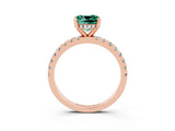 Rose gold Cushion Cut Green Sapphire Solitaire Ring with Pavé Band and Four-Prong Setting_27