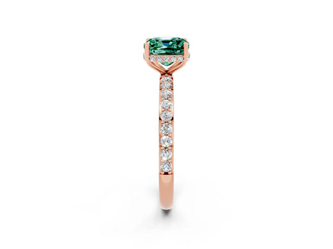 Rose gold Cushion Cut Green Sapphire Solitaire Ring with Pavé Band and Hidden Halo_14