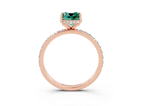Rose gold Cushion Cut Green Sapphire Solitaire Ring with Pavé Band and Hidden Halo_15