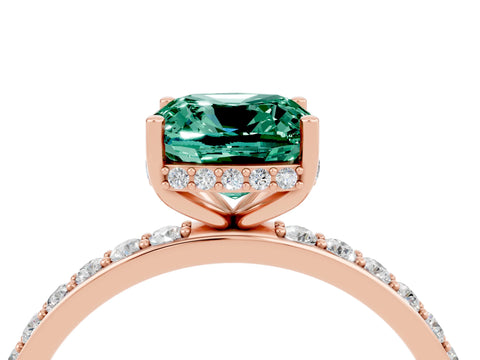Rose gold Cushion Cut Green Sapphire Solitaire Ring with Pavé Band and Hidden Halo_16