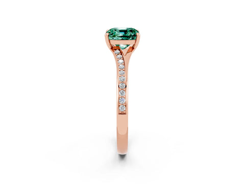 Rose gold Cushion Cut Green Sapphire Solitaire Ring with Pavé Band and Prong Setting_14