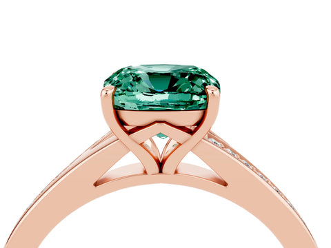 Rose gold Cushion Cut Green Sapphire Solitaire Ring with Pavé Band and Prong Setting_16