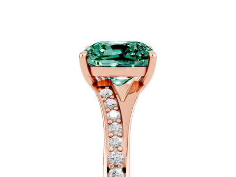 Rose gold Cushion Cut Green Sapphire Solitaire Ring with Pavé Band and Prong Setting_17