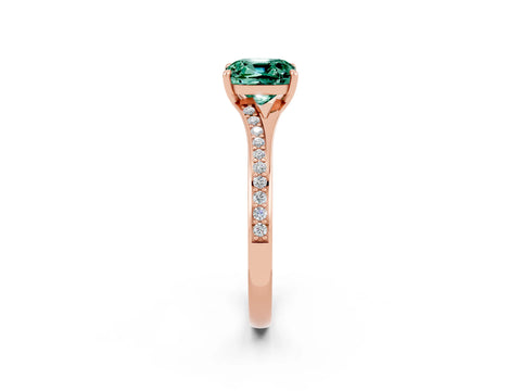 Rose gold Cushion Cut Green Sapphire Solitaire Ring with Pavé Band and Prong Setting_2