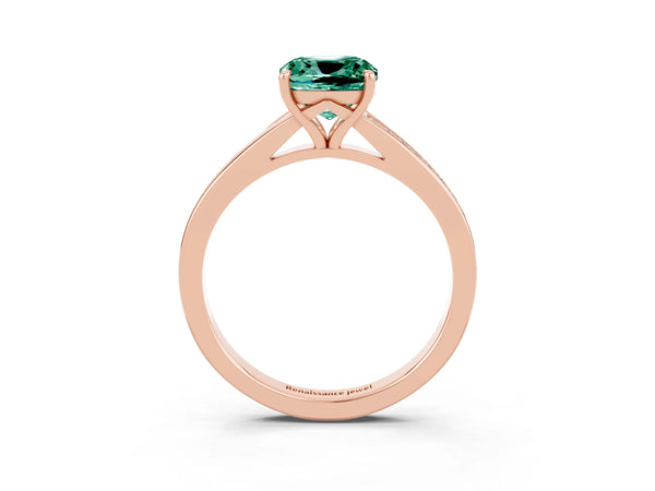Rose gold Cushion Cut Green Sapphire Solitaire Ring with Pavé Band and Prong Setting
