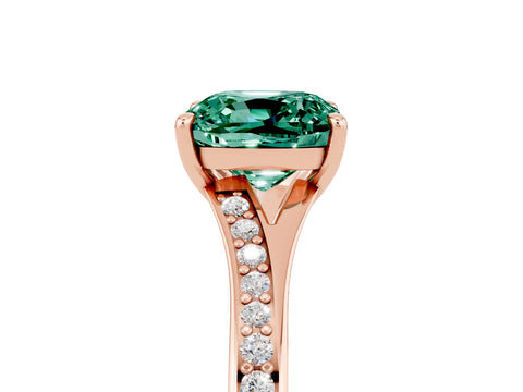 Rose gold Cushion Cut Green Sapphire Solitaire Ring with Pavé Band and Prong Setting_5