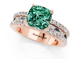 Rose gold Cushion Cut Green Sapphire Solitaire Ring with Pavé and Channel Set Band_1