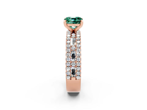 Rose gold Cushion Cut Green Sapphire Solitaire Ring with Pavé and Channel Set Band_2
