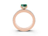 Rose gold Cushion Cut Green Sapphire Solitaire Ring with Pavé and Channel Set Band_3