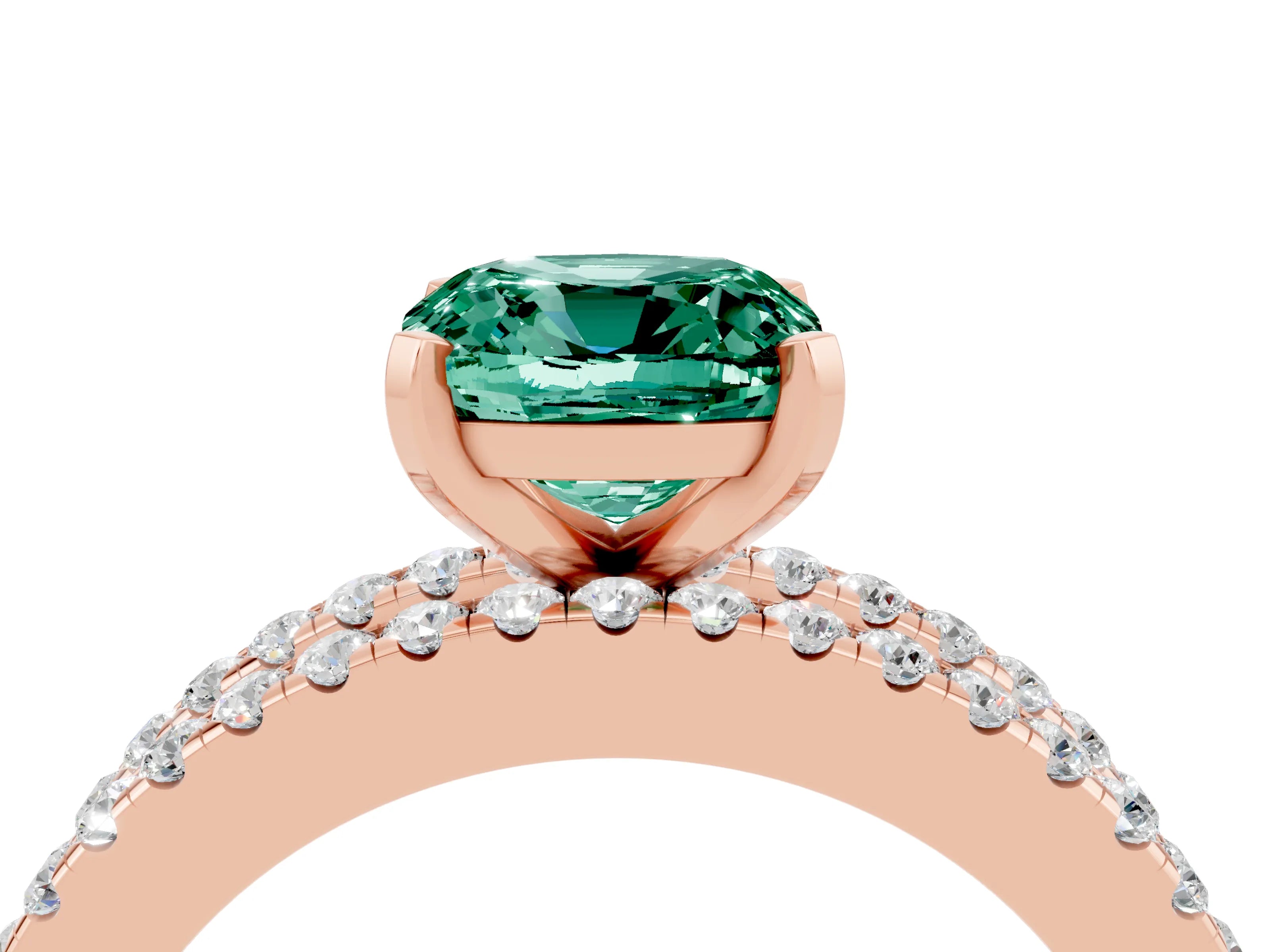 Rose gold Cushion Cut Green Sapphire Solitaire Ring with Pavé and Channel Set Band_4