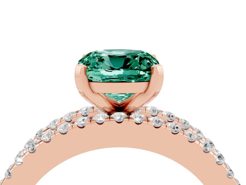 Rose gold Cushion Cut Green Sapphire Solitaire Ring with Pavé and Channel Set Band_4
