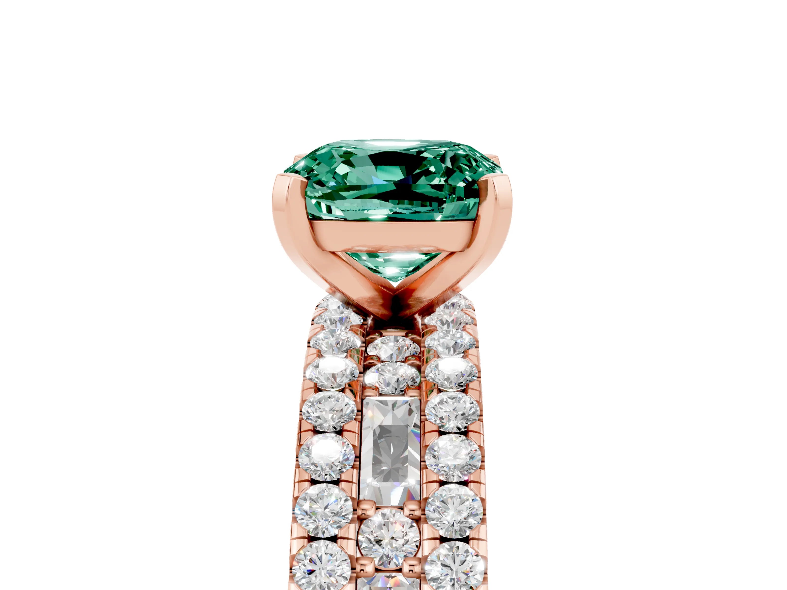 Rose gold Cushion Cut Green Sapphire Solitaire Ring with Pavé and Channel Set Band_5