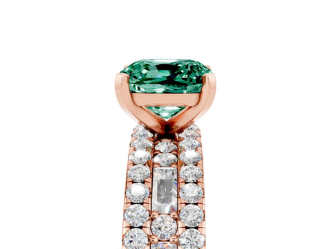 Rose gold Cushion Cut Green Sapphire Solitaire Ring with Pavé and Channel Set Band_5