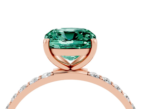 Rose gold Cushion Cut Green Sapphire Solitaire Ring with Pave Band and Four Prong Setting_16