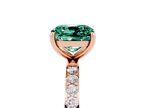 Rose gold Cushion Cut Green Sapphire Solitaire Ring with Pave Band and Four Prong Setting_17