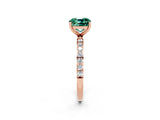 Rose gold Cushion Cut Green Sapphire Solitaire Ring with Pave Band and Four Prong Setting_26