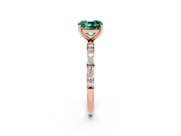 Rose gold Cushion Cut Green Sapphire Solitaire Ring with Round  Pavé Band and Prong Setting