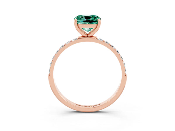 Rose gold Cushion Cut Green Sapphire Solitaire Ring with Round  Pavé Band and Prong Setting