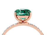 Rose gold Cushion Cut Green Sapphire Solitaire Ring with Pave Band and Four Prong Setting_28