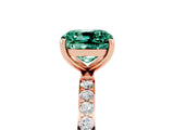 Rose gold Cushion Cut Green Sapphire Solitaire Ring with Pave Band and Four Prong Setting_29