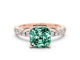 Rose gold Cushion Cut Green Sapphire Solitaire Ring with Round  Pavé Band and Four-Prong Setting_44