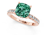 Rose gold Cushion Cut Green Sapphire Solitaire Ring with Round  Pavé Band and Four-Prong Setting_45