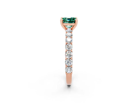 Rose gold Cushion Cut Green Sapphire Solitaire Ring with Shared Prong Pavé Band and Four-Prong Setting_2