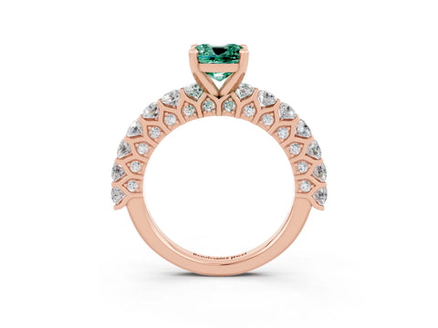 Rose gold Cushion Cut Green Sapphire Solitaire Ring with Shared Prong Pavé Band and Four-Prong Setting_3