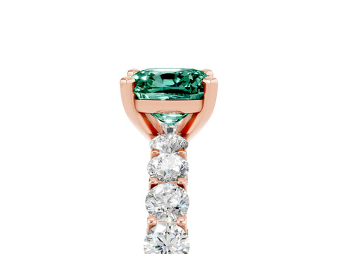 Rose gold Cushion Cut Green Sapphire Solitaire Ring with Shared Prong Pavé Band and Four-Prong Setting_5