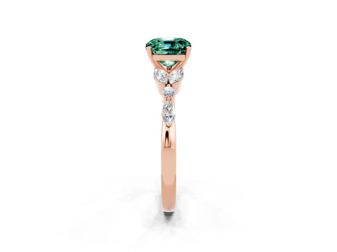 Rose gold Cushion Cut Green Sapphire Solitaire Ring with Side Stones and Four-Prong Setting_14