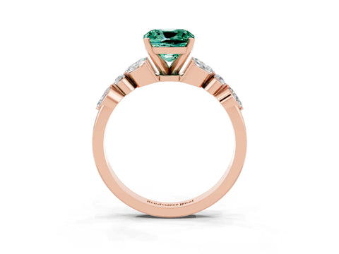 Rose gold Cushion Cut Green Sapphire Solitaire Ring with Side Stones and Four-Prong Setting_15