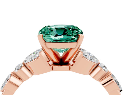 Rose gold Cushion Cut Green Sapphire Solitaire Ring with Side Stones and Four-Prong Setting_16