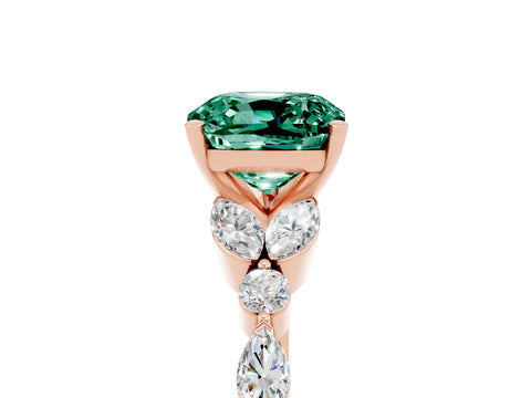 Rose gold Cushion Cut Green Sapphire Solitaire Ring with Side Stones and Four-Prong Setting_17