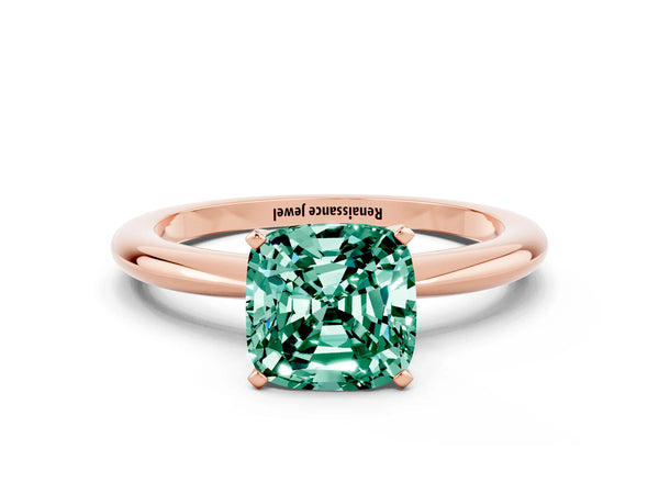 Rose gold Cushion Cut Green Sapphire Solitaire Ring with Six-Prong Setting and Classic Band