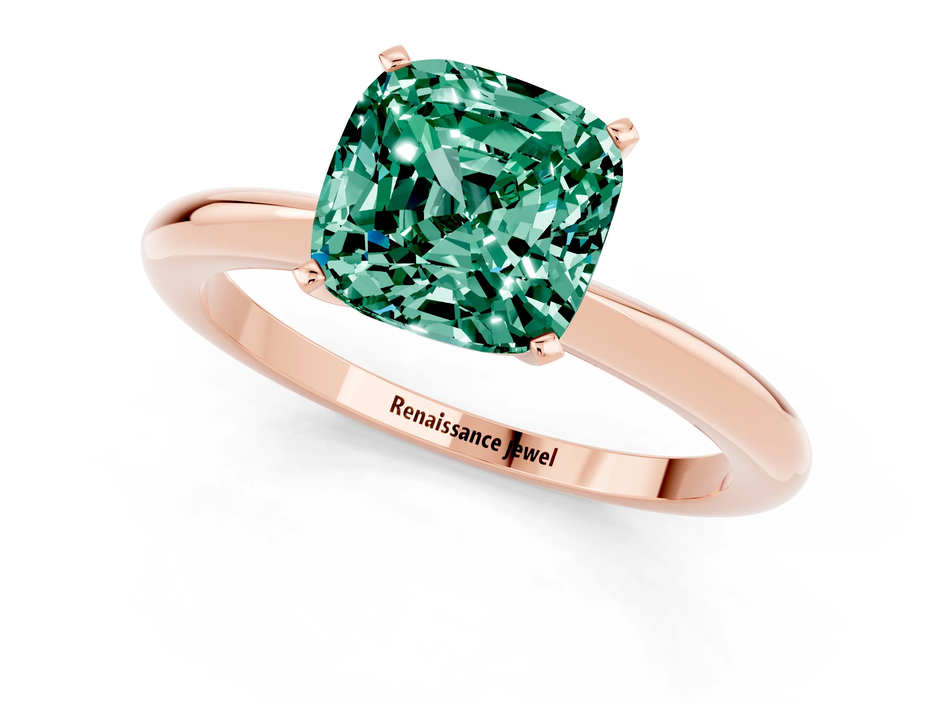 Rose gold Cushion Cut Green Sapphire Solitaire Ring with Six-Prong Setting and Classic Band_1