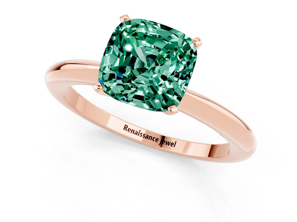 Rose gold Cushion Cut Green Sapphire Solitaire Ring with Six-Prong Setting and Classic Band