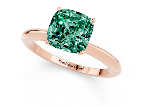 Rose gold Cushion Cut Green Sapphire Solitaire Ring with Six-Prong Setting and Classic Band_1