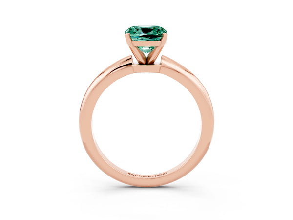 Rose gold Cushion Cut Green Sapphire Solitaire Ring with Six-Prong Setting and Classic Band