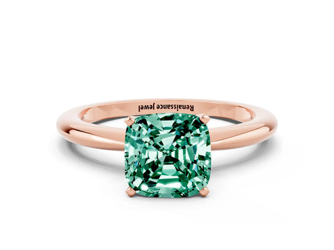 Rose gold Cushion Cut Green Sapphire Solitaire Ring with Six-Prong Setting and Classic Band