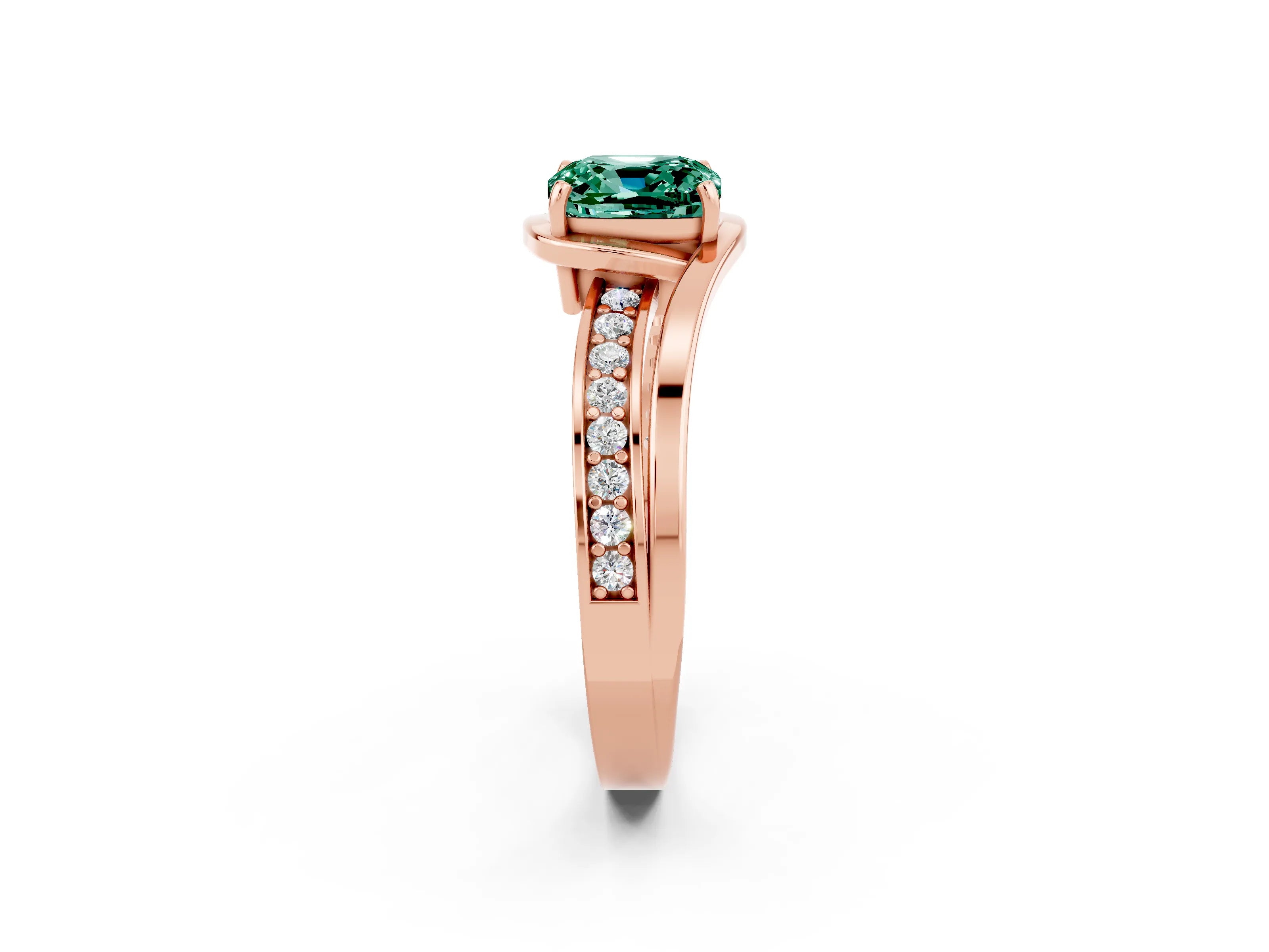 Rose gold Cushion Cut Green Sapphire Solitaire Ring with Split Shank and Prong Setting_2