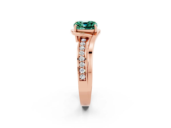 Rose gold Cushion Cut Green Sapphire Solitaire Ring with Split Shank and Prong Setting