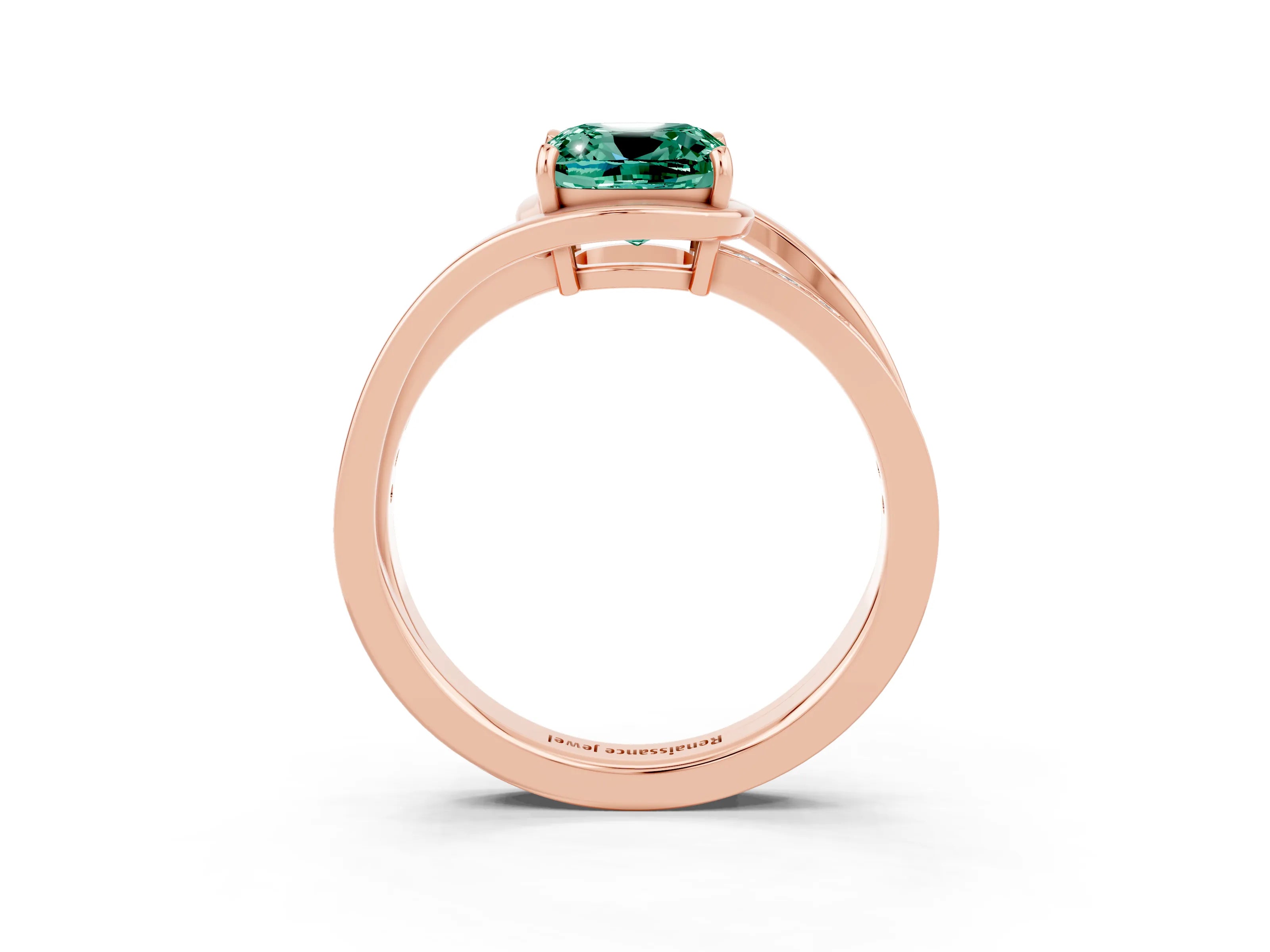 Rose gold Cushion Cut Green Sapphire Solitaire Ring with Split Shank and Prong Setting_3