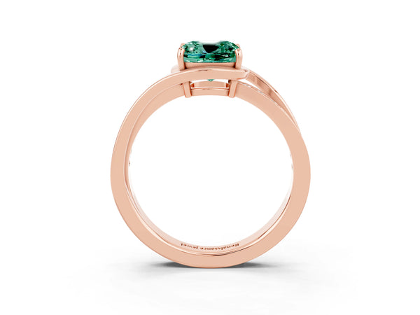 Rose gold Cushion Cut Green Sapphire Solitaire Ring with Split Shank and Prong Setting