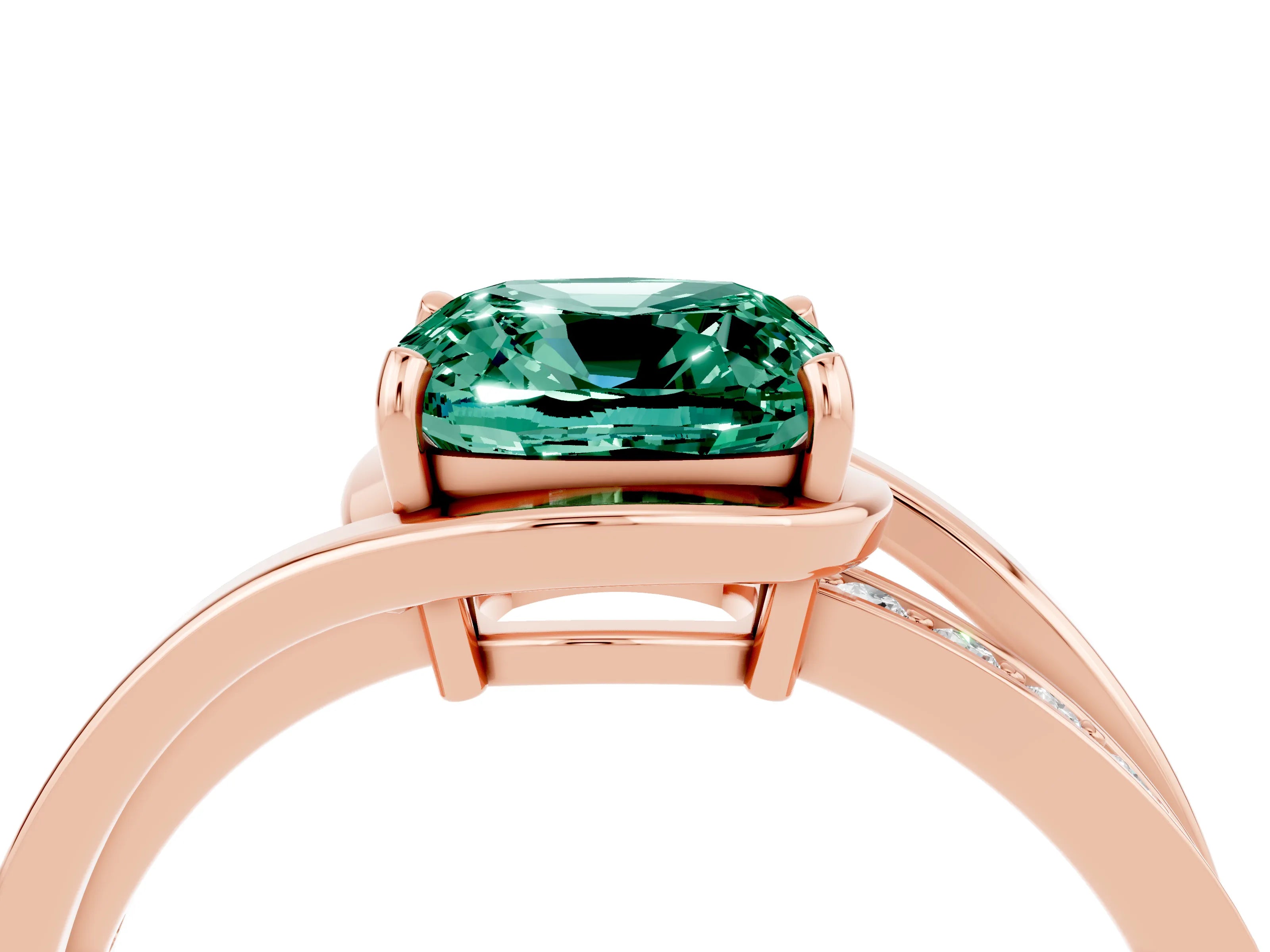 Rose gold Cushion Cut Green Sapphire Solitaire Ring with Split Shank and Prong Setting_4