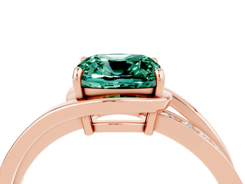 Rose gold Cushion Cut Green Sapphire Solitaire Ring with Split Shank and Prong Setting_4